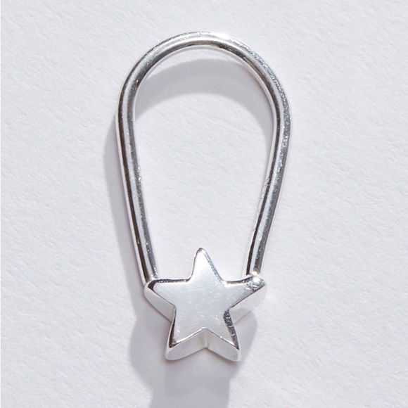 Silver Star Hoop Earrings Dainty Safety Pin Star Silver 925 - Picture 2 of 6